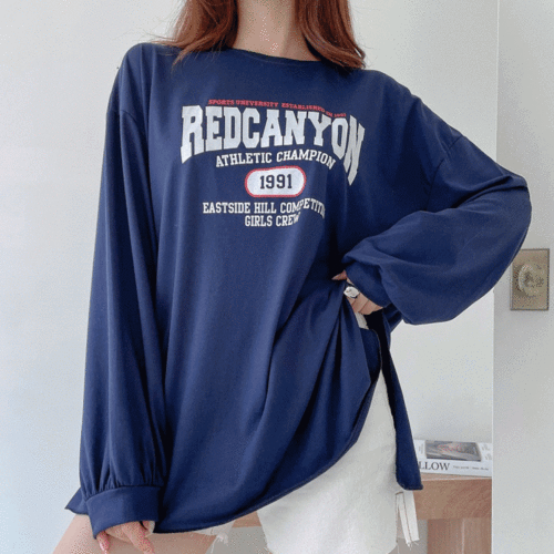 1991 오버핏 시보리 소매 긴팔 티셔츠